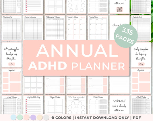 Yearly ADHD planner in 6 colors