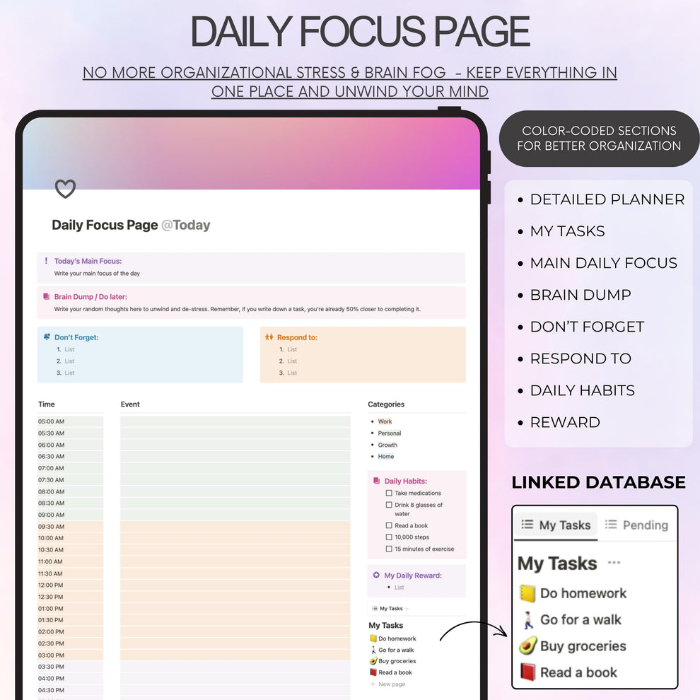 Color-Coded ADHD Notion Planner with an Automated Notification Center ...
