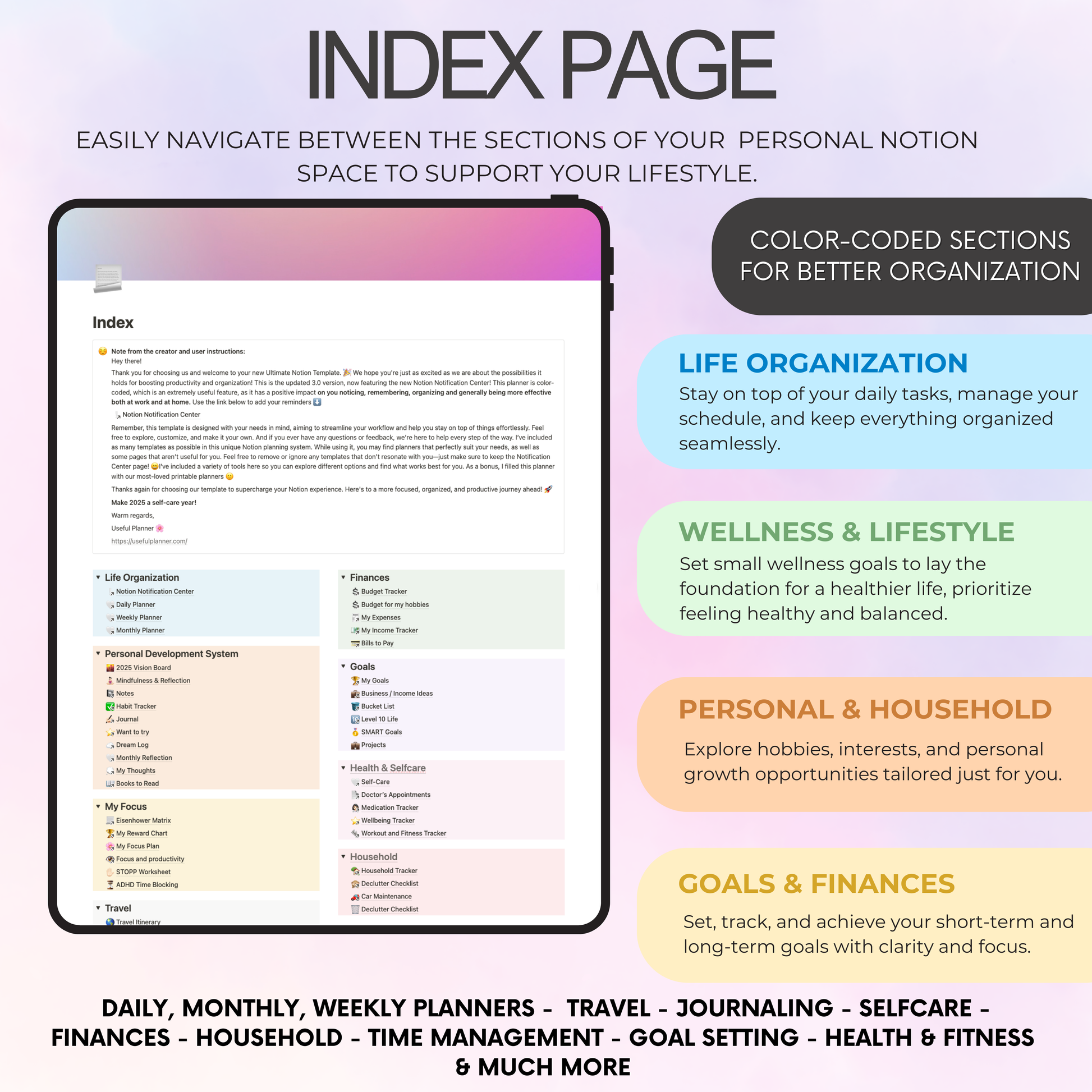 notion life planner index page