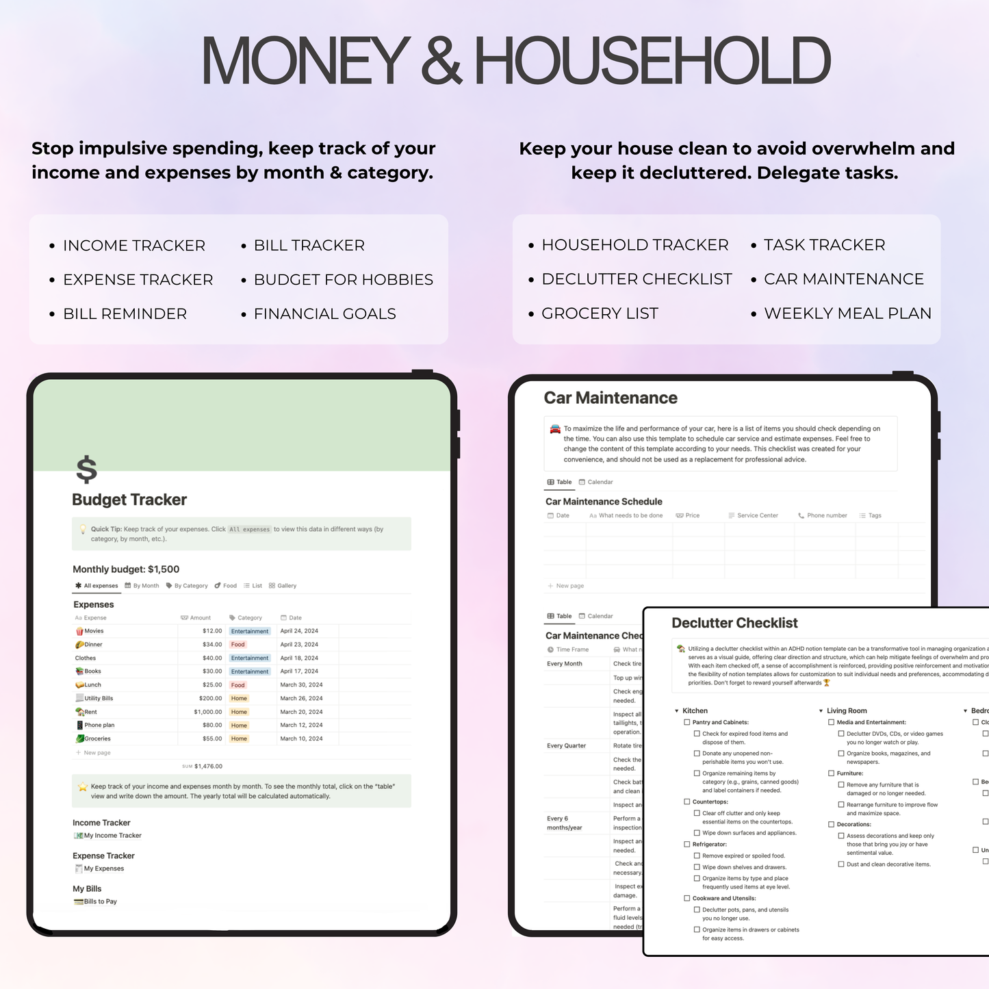 Notion Budget and home management planner