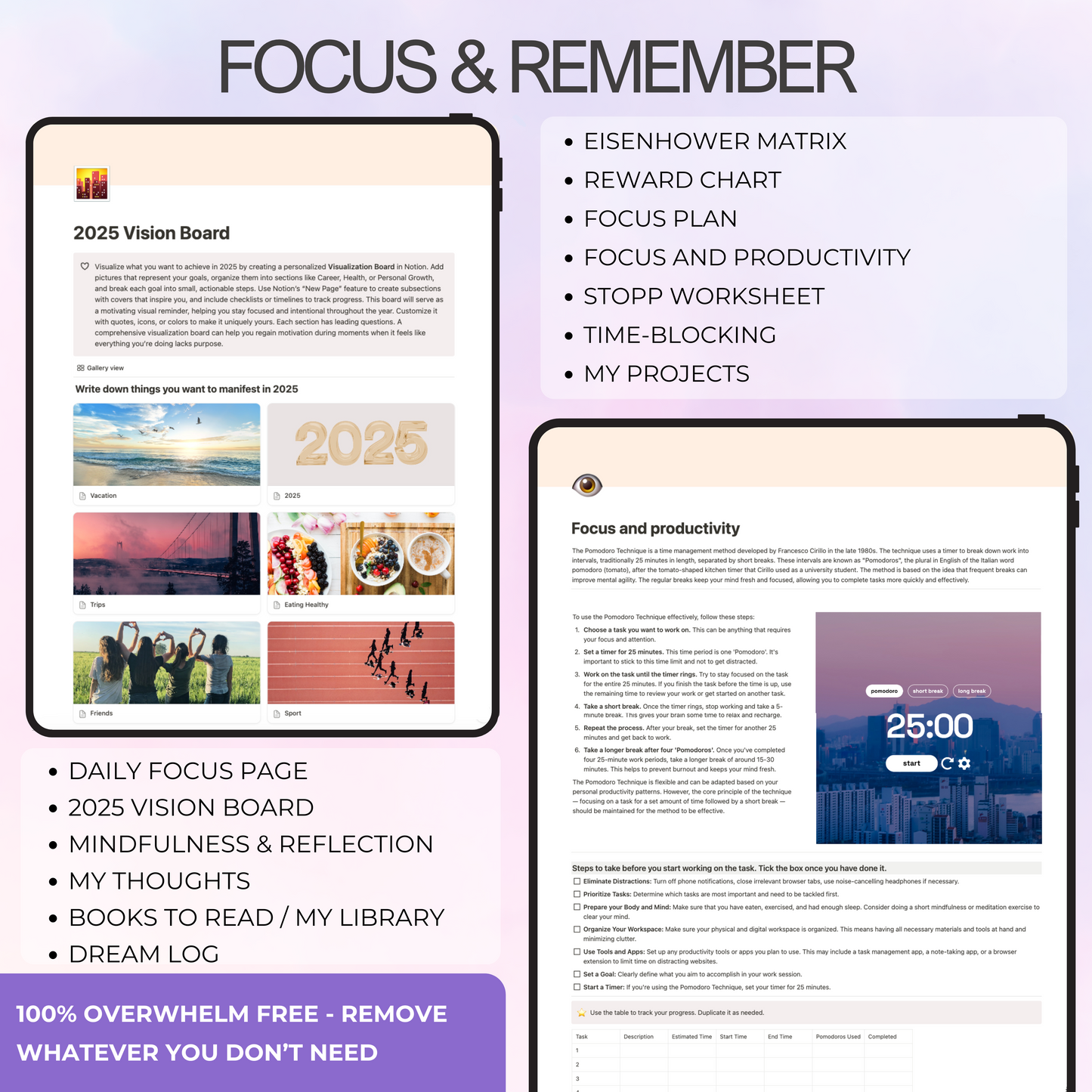 Notion focus and productivity pages